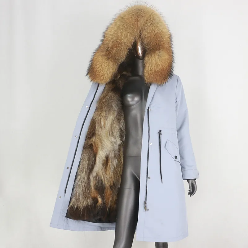 Bluenessfair 2020 Parka imperméable Veste d'hiver Femmes Naturel Raccoon Fourrure Hood Real Fox Fourrure Manteau détachable Streetwear LJ201201