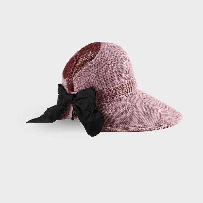 2021 Zomer Bowknot Effen Handgemaakte Strohoed Opvouwbare Sun Hat Outdoor Reizen Hoed voor Meisje En Vrouwen 06 G220311