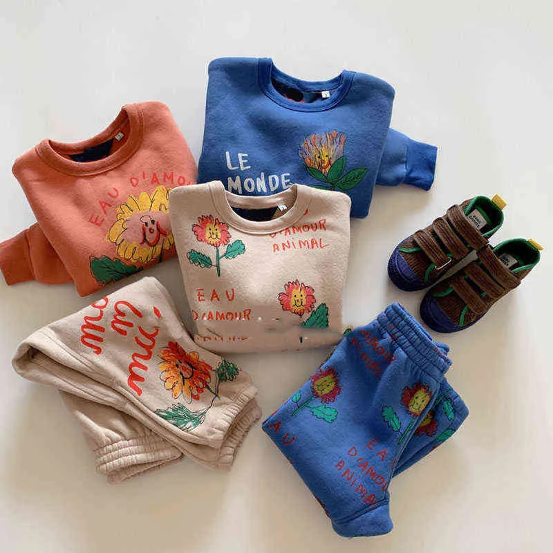 Kış Çocuk Giyim Setleri Polar Kazak + Pantolon XXX Erkek Kız Toddler Eşofman Bebek Kıyafet Tasarımcı Kostümleri 211224