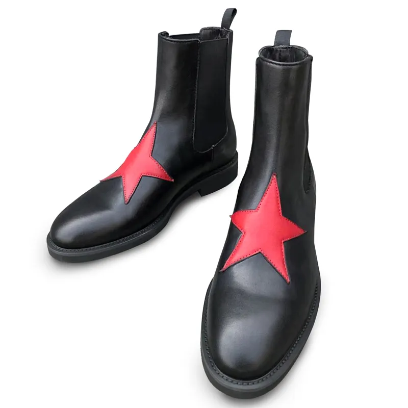 Зима натуральная кожа черная звезда мода сапоги высокого качества Челси сапоги ручной работы на лодыжках для мужчин