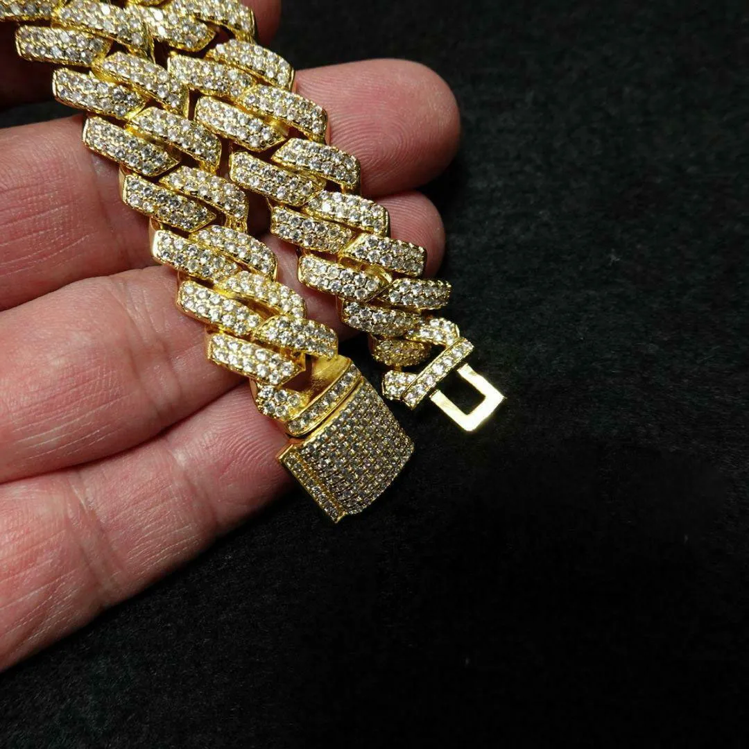 14mm Diamond Miami Prong Cuban Link Chain Bracelets 14k White Gold Iced Icy Cubic Zirconia Jewelry 7inch 8inch Cuban Bracelet187n