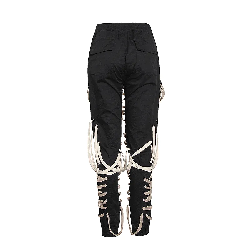 Twotwinstyle повседневная лоскутная повязка черные брюки для женщин с высоким талией плюс размеры брюки гарема Женская осенняя мода Новая 201112