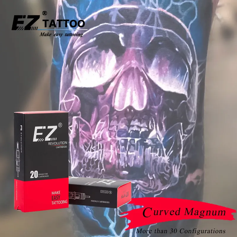 EZ Revolución Cartucho de aguja de tatuaje # 12 0,35 mm # 10 0.30 Magnum Curved Caper Long RM para suministro de máquina giratorio 220224