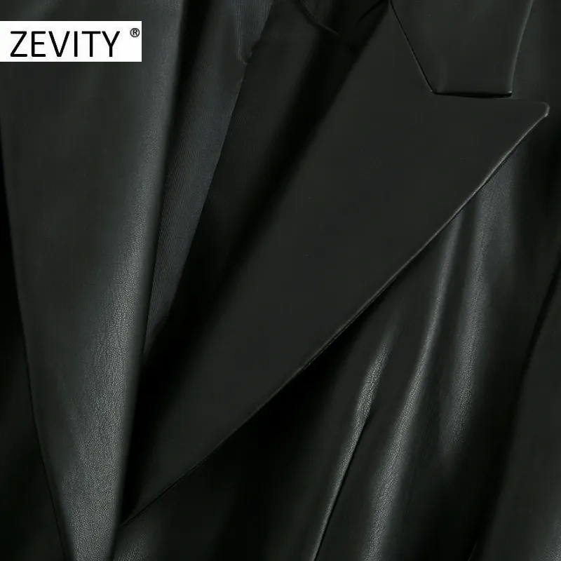 Zevity femmes vintage couleur unie en cuir PU blazer manteau bureau dames poches causal lâche élégant outwear costume manteaux tops CT579 201023