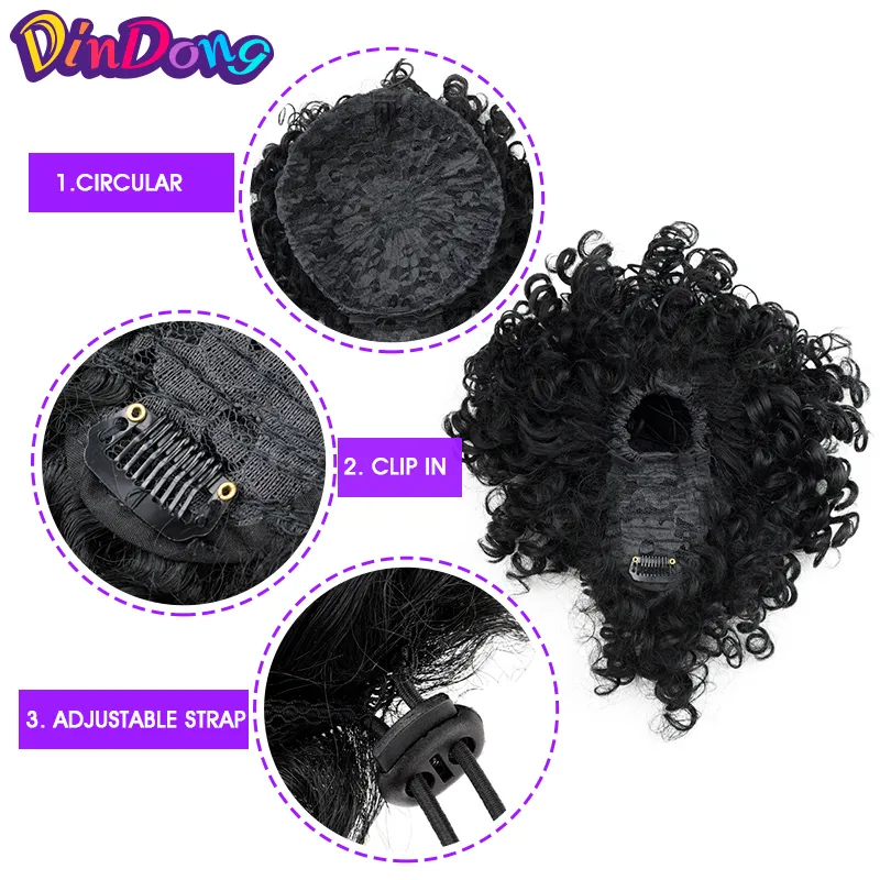 Dindong Short Synthetic Afro Kinky Curly Updos Clip in Warp Ponytail Hair Extension Tail False Hair Ponytail met pony 220217
