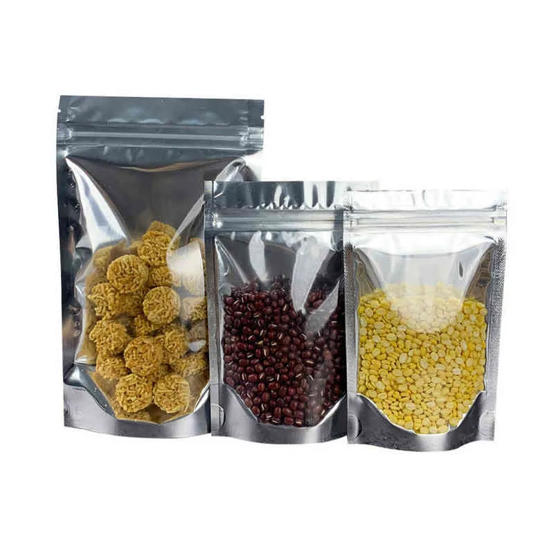 Aluminized Stand Up Ziplock Pouches Bulk Food Sealed Packaging Bag Translucent Foil Bean Bag H1231