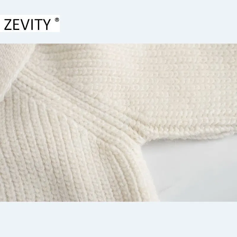 Zevity Mujeres Moda Flor Bordado Turn Down Collar Casual Knitting Sweater Mujer Chic Flare Manga Jerseys Tops S431 201221