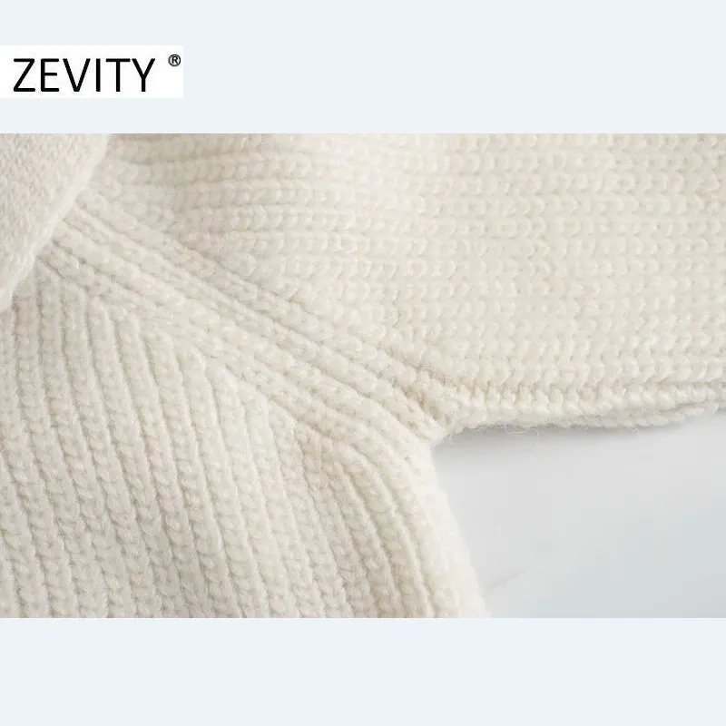 Zevity Women Fashion Flower Embroidery Turn Down Kollar Casual Knitting Seatermeyme Chicフレアスリーブプルオーバートップ