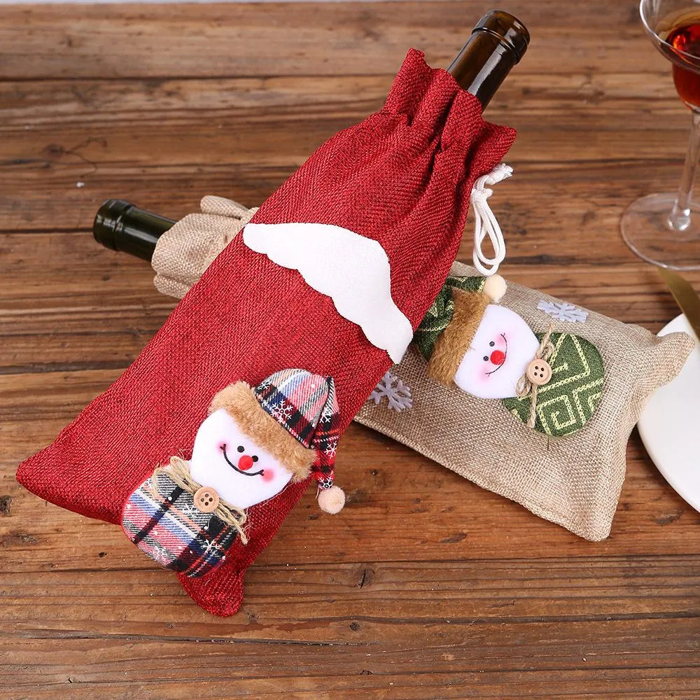 Couverture de bouteille de vin de Noël Décoration de Noël Père Noël Porte-bouteille Sac Bonhomme de neige Bouteille de vin de Noël Vêtement Décoration de fête
