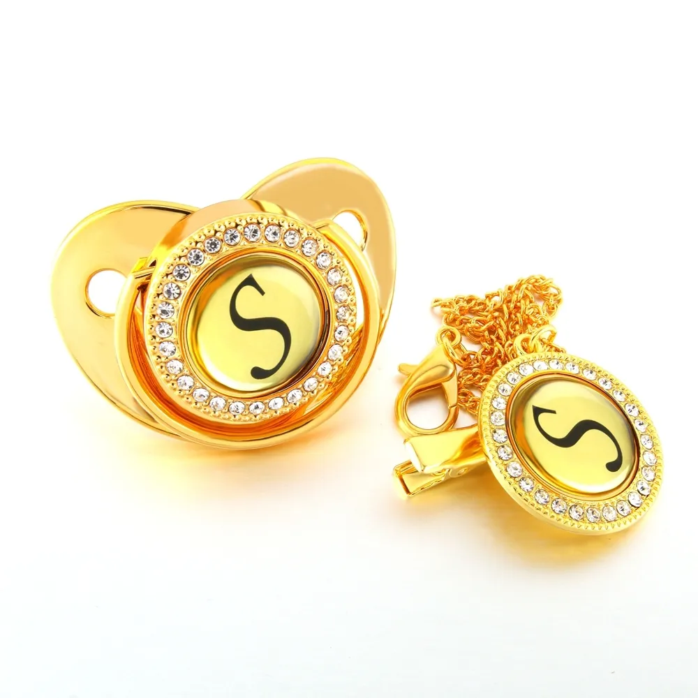 Initials Letter Gold Newborn Pacifications et Pacification Clip Baby Silicone Soother Soother Chupetes 018 mois LJ2011108757146