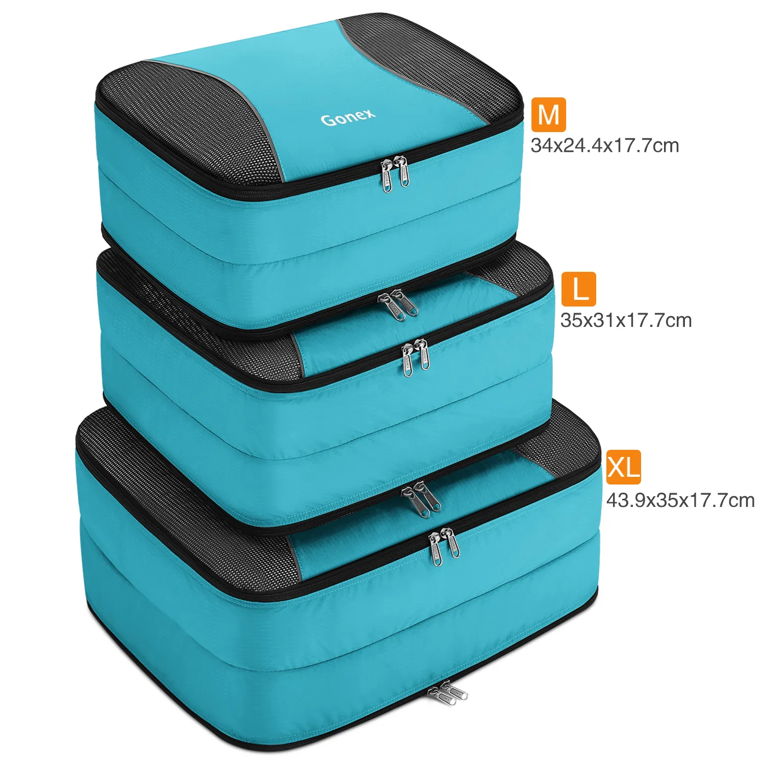 Gonex 3Packs Double Layer Travel Packing Cubes, Ademend Mesh Kleding Opbergtas Bagage Koffer Organizer Set T200710