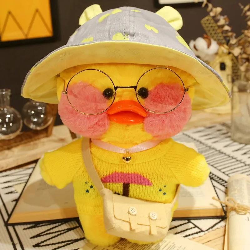 Peluş Bebek 30 cm Lalafanfan Cafe Ördekler Küçük Sarı Kore Netred Giyen Hyaluronik Asit Yumuşak Oyuncaklar Doğum Günü Hediyesi 220311