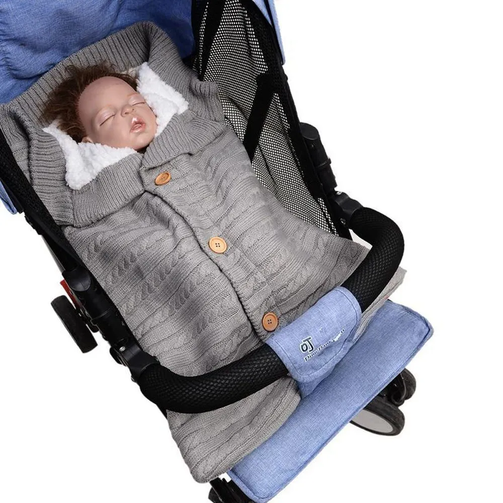 Newborn Baby Swaddling Stroller Wrap Winter Warm Sleeping Bags Infant Button Knit Swaddle Wrap Toddler Blanket Sleeping Bags LJ2017435061