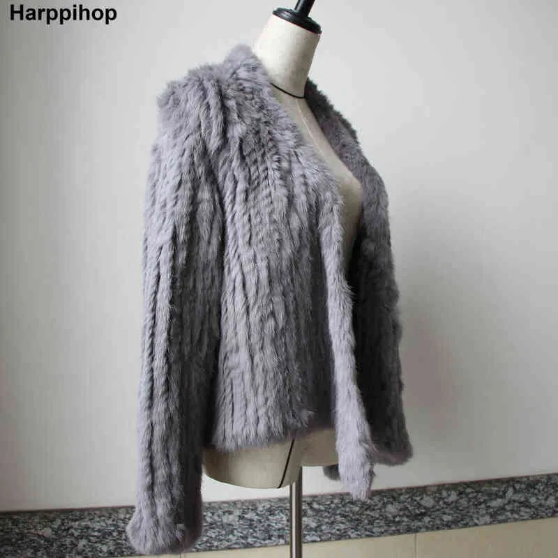 Cappotto di pelliccia reale delle donne di autunno di inverno Cappotto di cappotti di coniglio lavorato a maglia femminile Casual Spessore caldo Moda Cappotto sottile Abbigliamento 211220