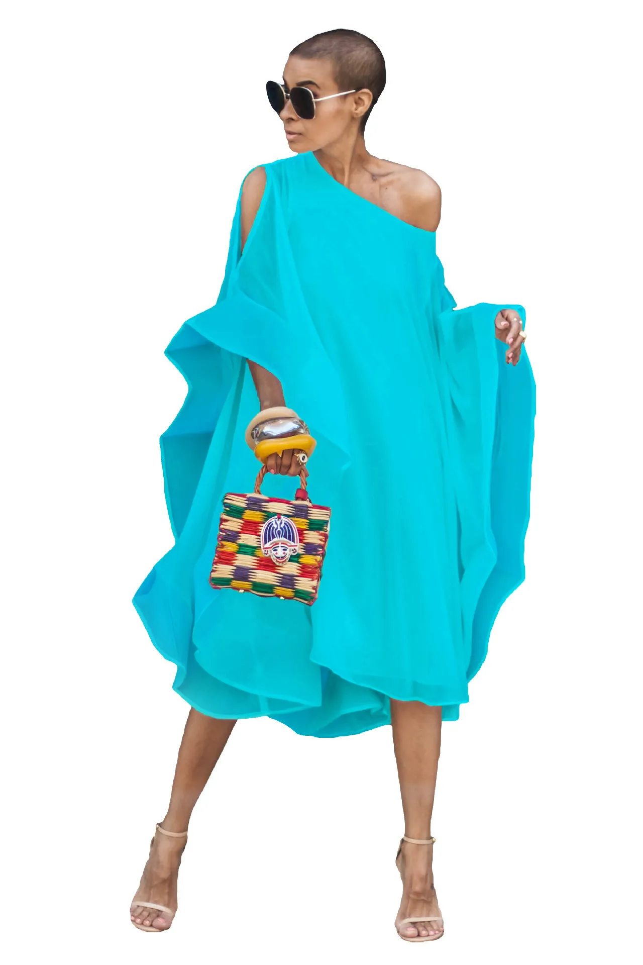 Kadınlar İçin Onehoulder Elbise Asimetrik Kadın Elbiseler Orta Sırlı Yaz Giysileri Kadınlar için T200604