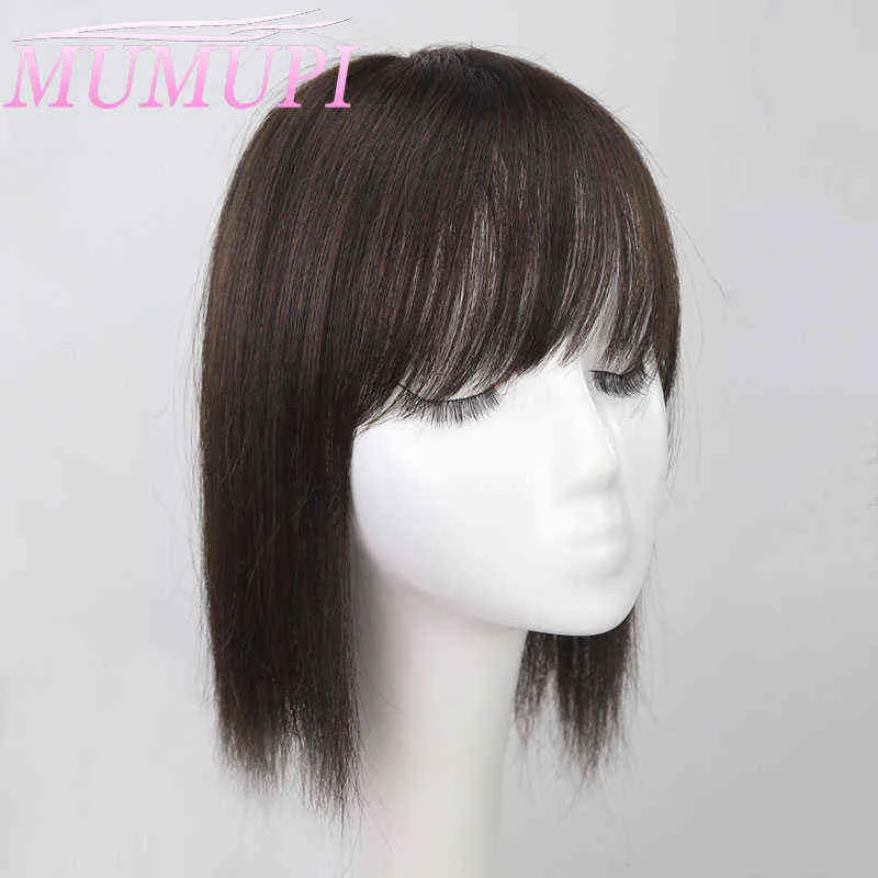 Mumupi kvinnor naturlig färg rak hår bang fransar toppstängningar hårnålar naturligt hårklipp i toupee hårstycken 2101085128620