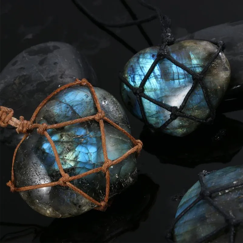 Natural Labradorite Stone Pendant Necklace Wrap Braid Necklace Yoga Macrame For Men Women Energy Jewelry Gifts1301h