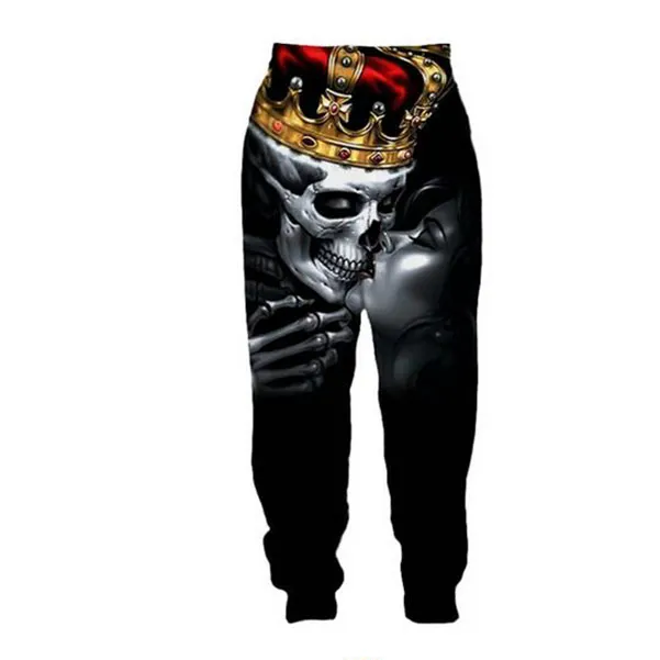 Groothandel - Nieuwe aankomst Skull King and Queen 3D All Overdruk Trainingspakken Hoodie / Sweatshirts + Joggers Broek Pak Vrouwen Mannen