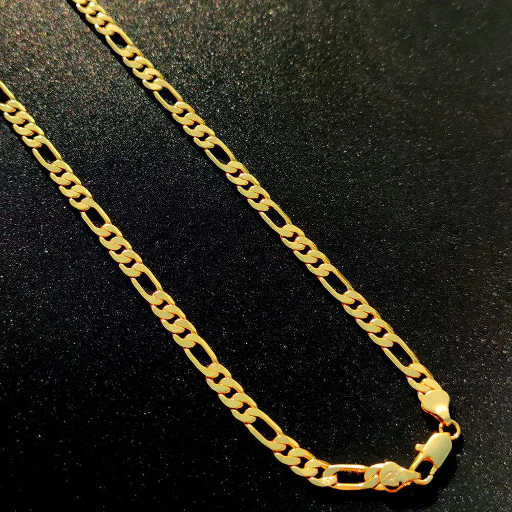 Cadena de collar Real 18 k Amarillo GF Oro Sólido Figaro Bling Link 50 cm 6 mm Stamep 585 Hallmarked221S