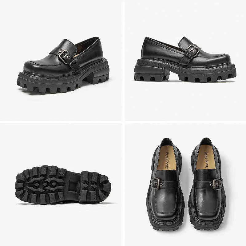 Klänning Skor Beautoday Loafers Platform Kvinnor Ko Läder Kvadrat Toe Buckle Strap Jagged Chunky Sole Ladies Slip på Handgjorda 26519 2 9