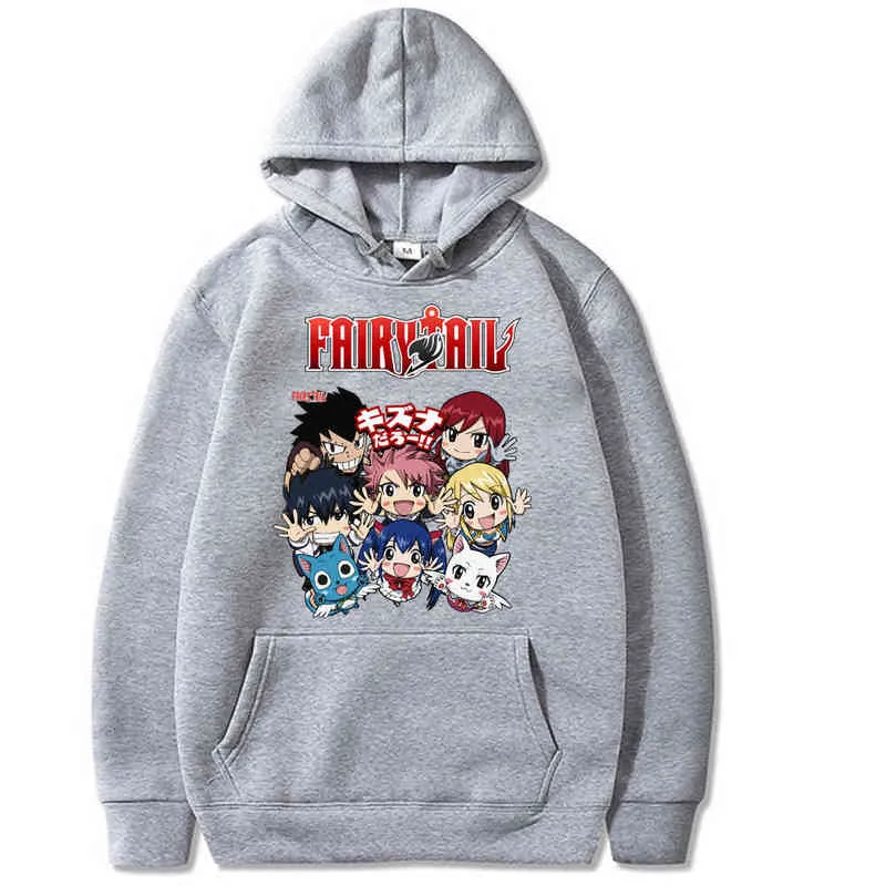 Harajuku Fairy Tail Unisex Bluzy Japoński Anime Drukowane Męskie Bluza Bluza Streetwear Casual Bluzy H1227