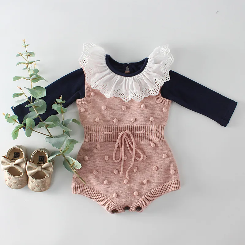 Baby gebreide bodysuits handgemaakte wol bal meisje kawaii Europese stijl meisjes winter warme kleding 210515