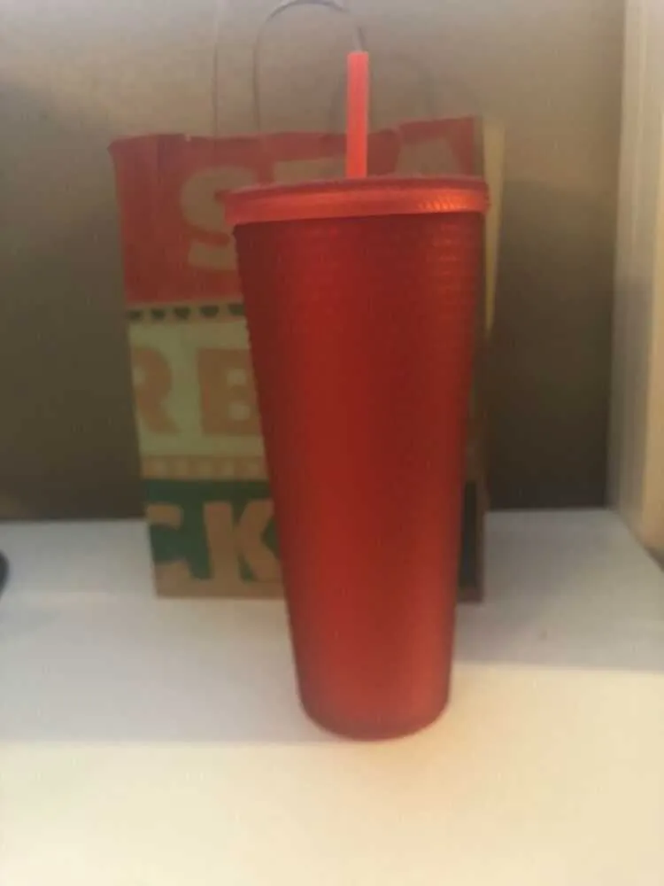 NIEUWE / 2021 Starbucks Matte Rood Oranje Studded Tumbler Cup 24OZ Soft Touch