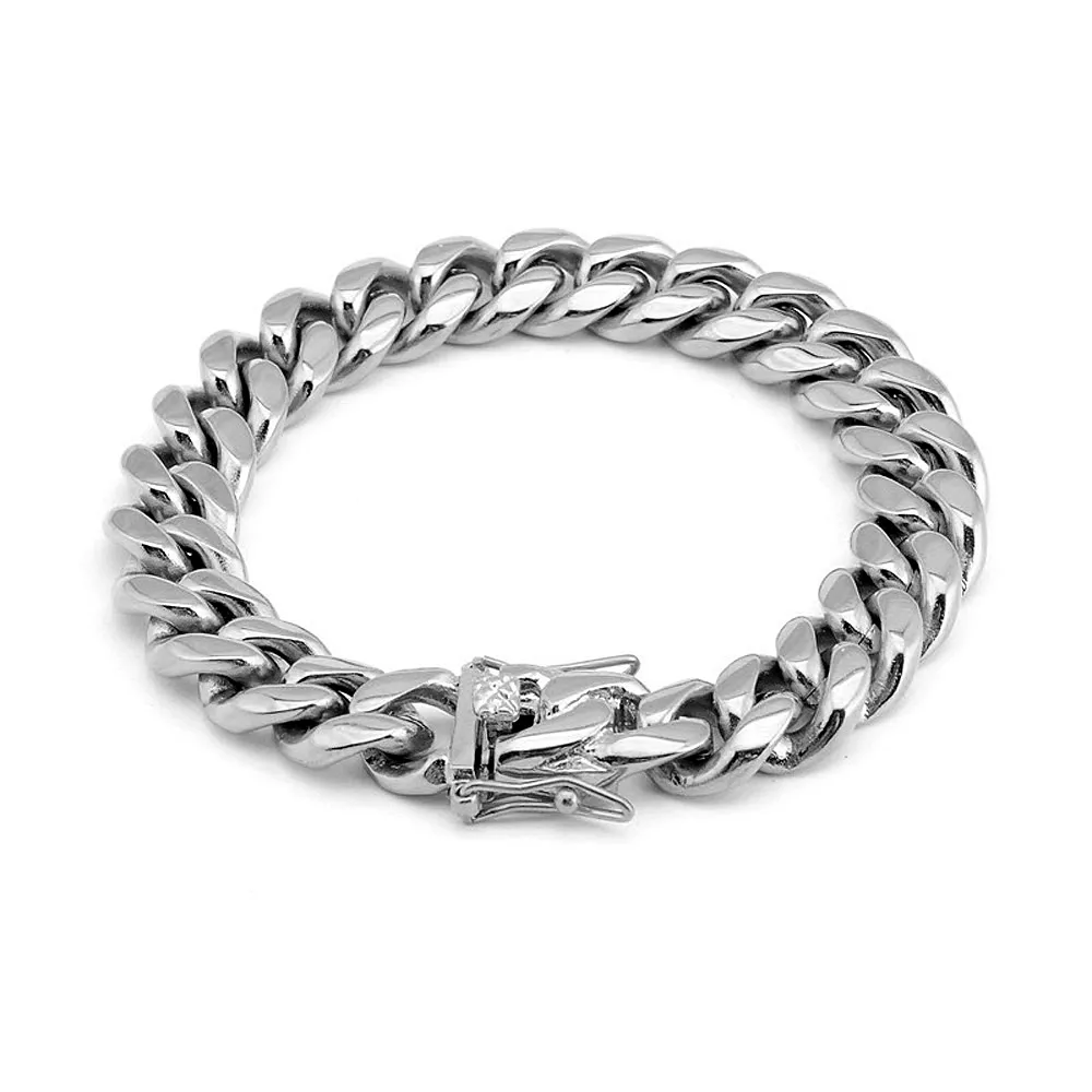 Män kvinnor rostfritt stål armband högpolerad Miami kubansk trottoarkedja armband dubbel säkerhet clasps guldstål 8mm 10mm 12mm 142139