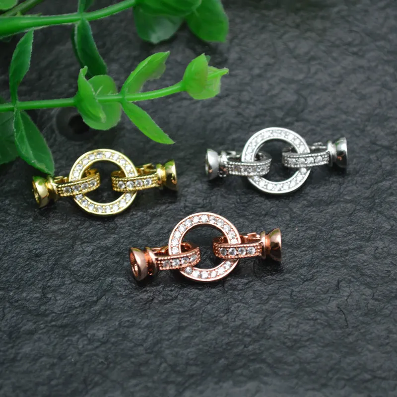 20 stks / partij Hoge Kwaliteit Ronde Charm In Centre Necklace Clasps Zirkoon CZ Kralen PAXED Mode-sieraden Bevindingen Links