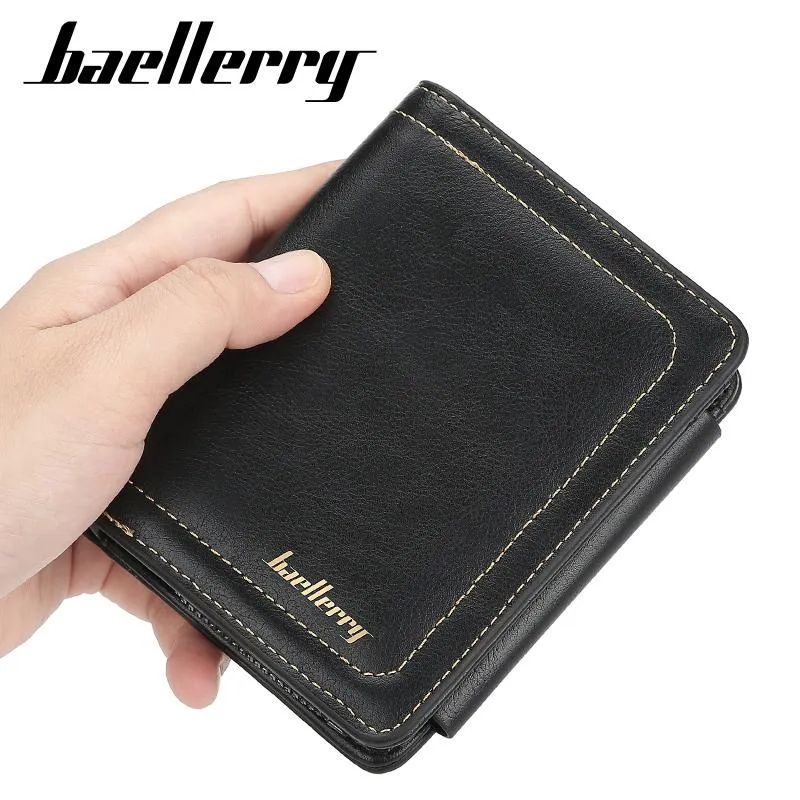 Hela mode svarta män plånbok pu läder trifold plånbok designer liten handväska för mynt S299o