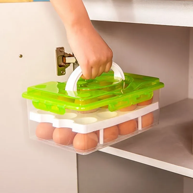 Kök äggförvaringslåda 24 galler ägglåda Matbehållare arrangör lådor för lagring dubbel lager multifunktionell ägg crisper LJ200812