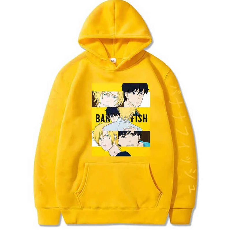 Harajuku bananfisk unisex hoodies japanska anime roliga tryckta män hoodie streetwear casual sweatshirts h1227