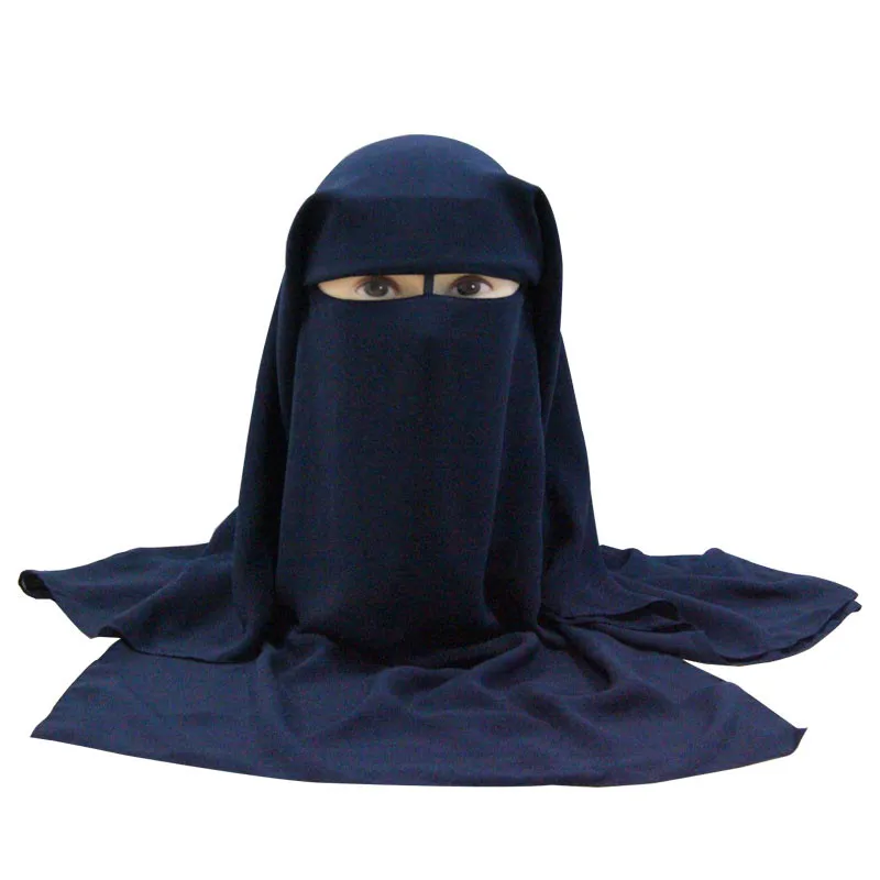 Sciarpa Bandana musulmana Islamica 3 strati Niqab Burqa Cofano Hijab Berretto di velo Copricapo Copricapo nero Abaya Style Wrap Copricapo 2318R