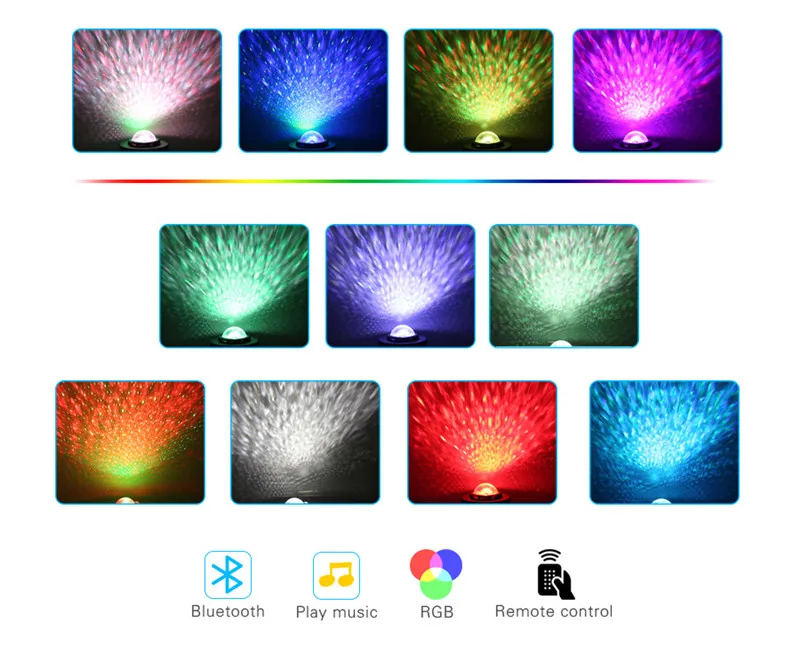 ملون STARRY SKY Projector Blueteeth USB التحكم في الصوت مشغل الموسيقى LED LIGHT LIGHT LIGH