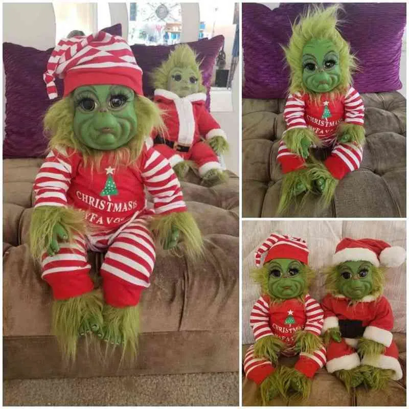 Grinch boneca bonito natal recheado brinquedo de pelúcia presentes de natal para crianças decoração para casa em estoque #3 211223294v
