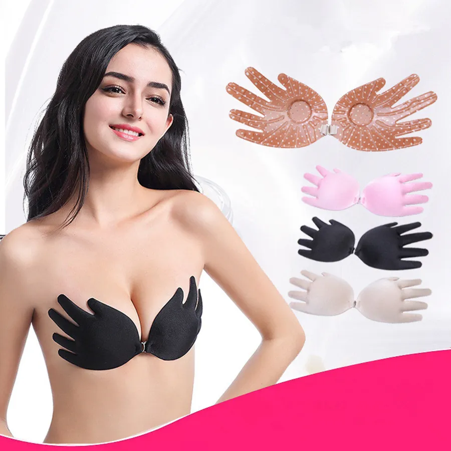 Mulheres voar asas forma de silicone invisível empurrar para cima auto-adesivo fecho frontal pegajoso mamário bras / set