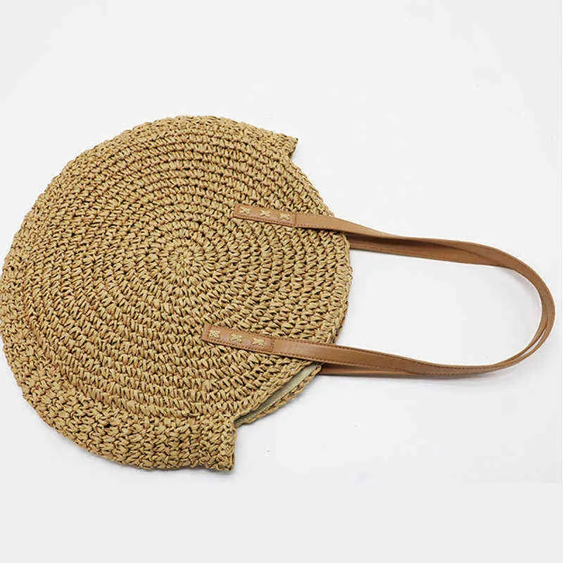 Women Retro Beach Bag Shoulder Bags Hand Woven Straw Bag Large Capacity Handmade Beach Bag Bohemian Rattan Bags Summer Bags G220210