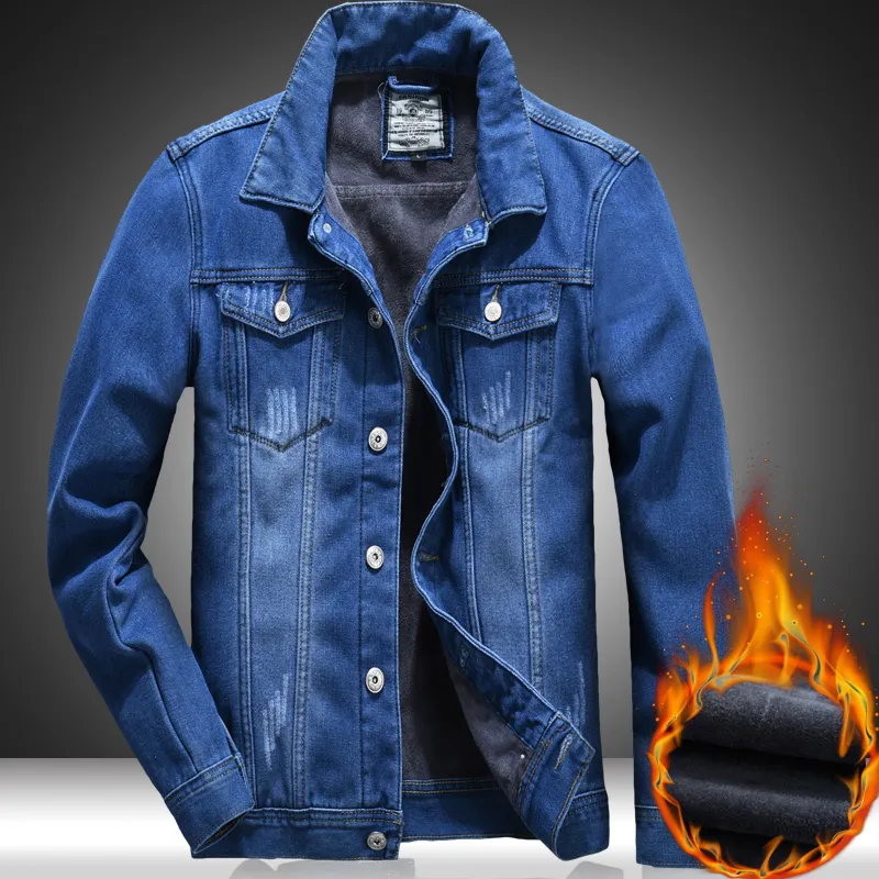 Autumn and Winter Men jeans jacka tjock varm mensrock plus sammet denim jacka vilda ungdomliga utkläder stor storlek 5xl 201127