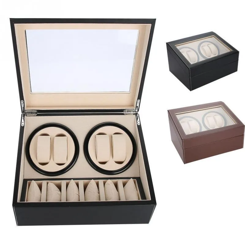 Multiple Rotation Display Boxes Electric Watch Winder For 4 Automatic Watches 6 Grids Storage Case Quiet Motor2671