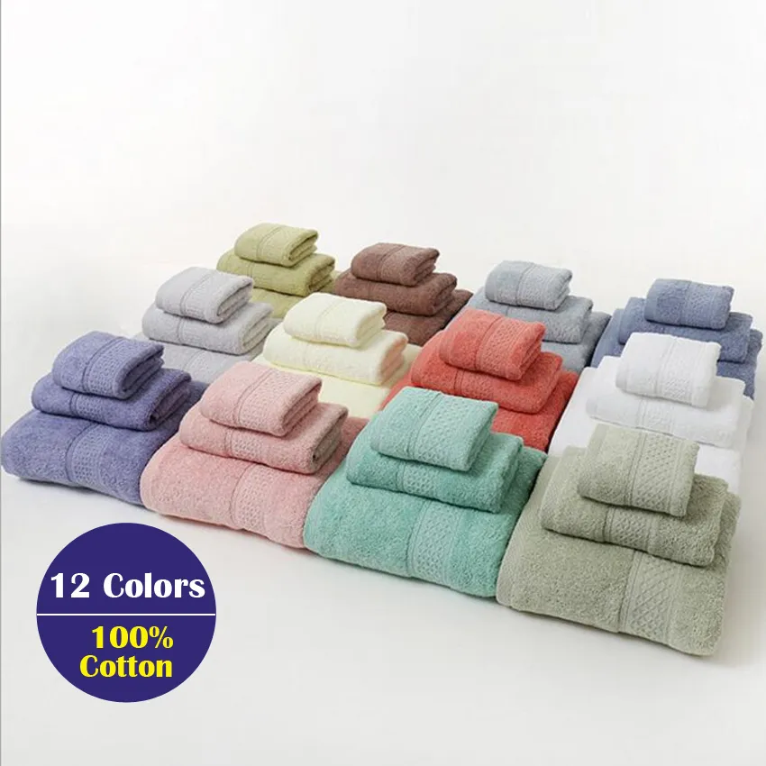 3 unids conjunto de toallas de color sólido algodón grande toalla de baño gruesa baño mano cara ducha toallas hogar para adultos niños toalla de ducha Y200428