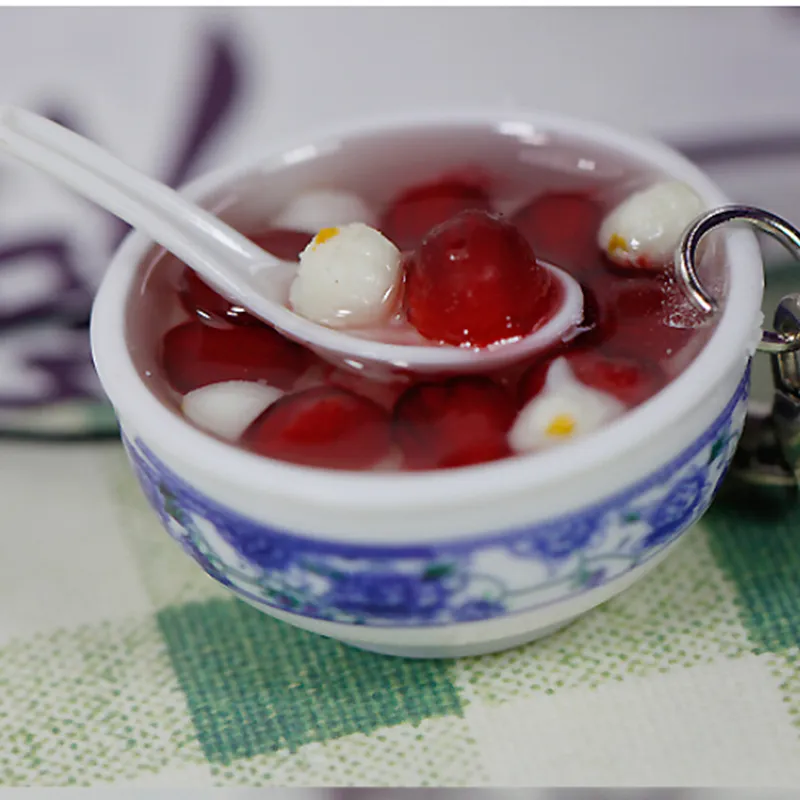 Simulation Lebensmittel Charms Nudel Schlüsselanhänger Chinesisch Blau und Weiß Porzellan Lebensmittelschale Mini Handy Gurt Anhänger 262Z
