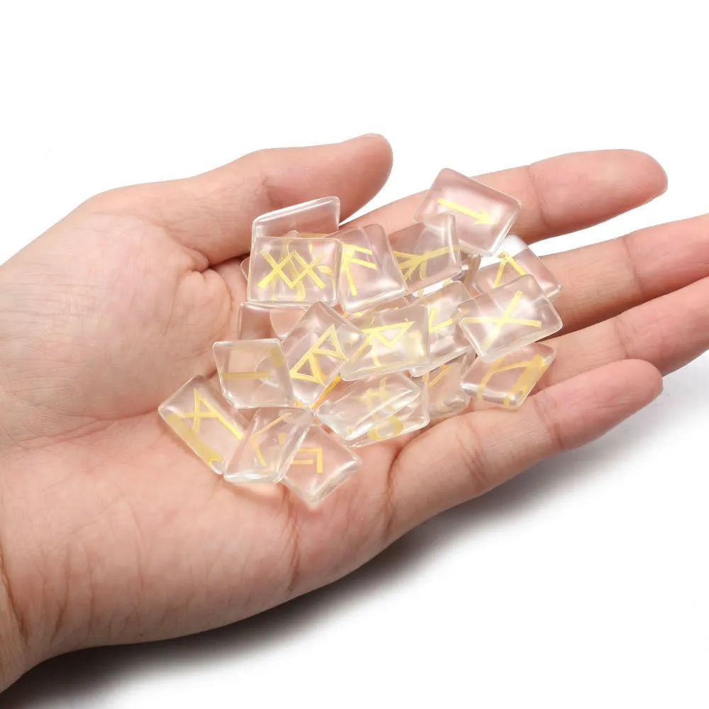 Transparente Steine, Wikinger-Runen-Amulett-Set, natürlicher Glaskristallstein, Reiki-Heilkristalle, Weissagung, getrommelter Energiestein 2009264B