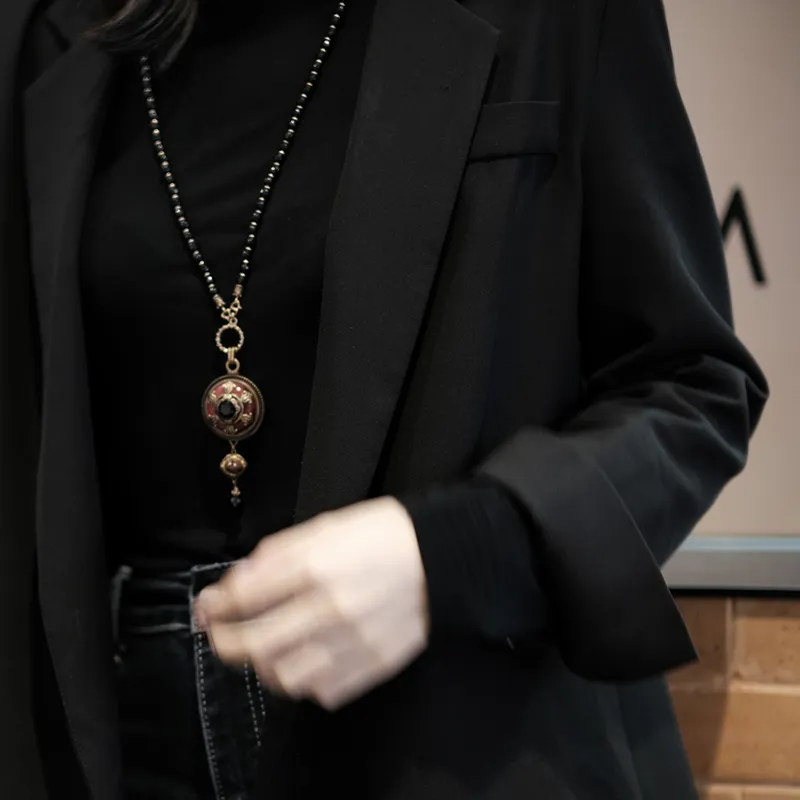 Amorita boutique vintage contas pretas suéter corrente pedra colares acessórios 220217