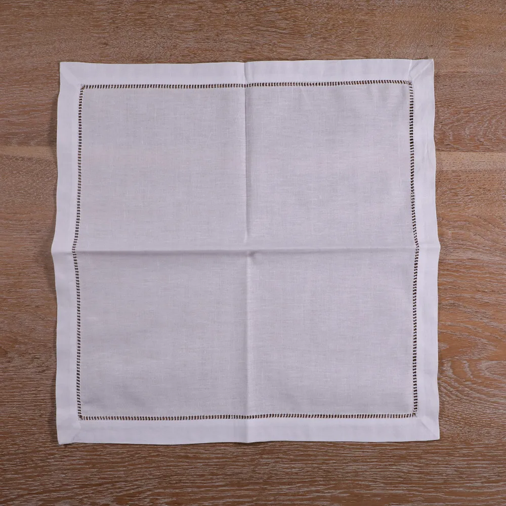 N001-17: Ramie Cotton Blend White Hemstitch Dinner Napkins 17" x 17" Ladder Hemstitch Cloth Dinner Napkin 201125