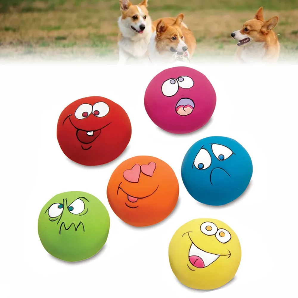 Huisdier Chew Toys Latex Balls Kleurrijke Honden Puppy Puppy Play Squeaky Ball met Face Fetch Toy Tandziektes Chewing Puppies Balls LJ201028