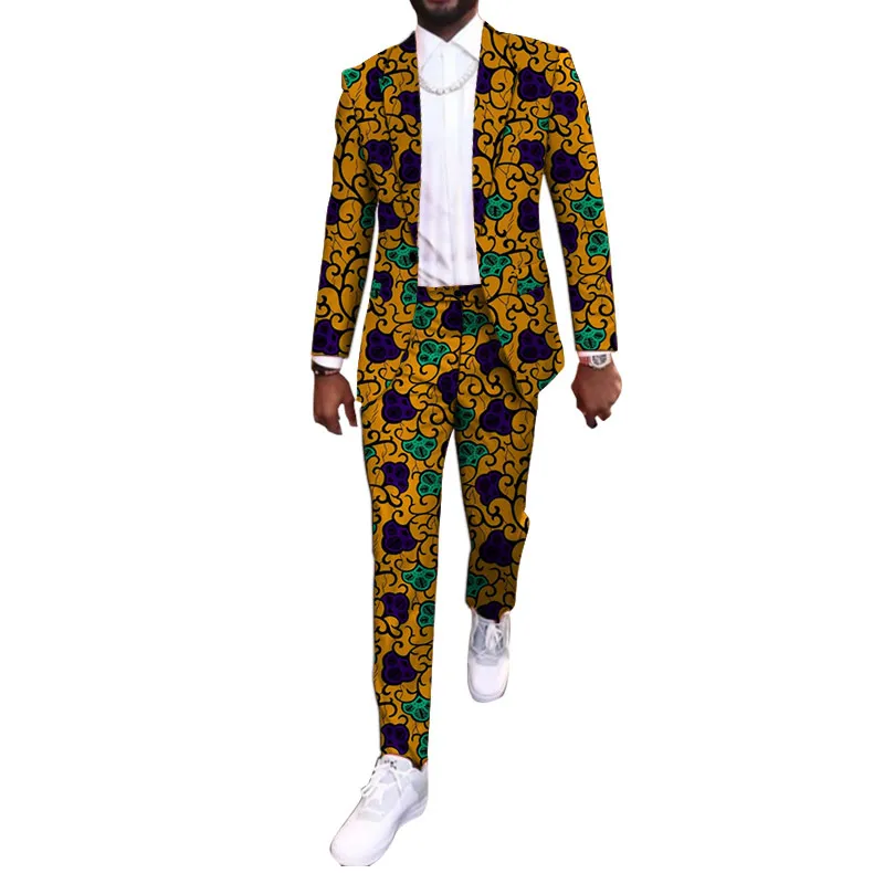 新しい到着者アフリカパーティーウェアカスタマイズされたカジュアルメンズパンツスーツブレザーパッチズボンアンカラファッション男性結婚式の衣服w12235s
