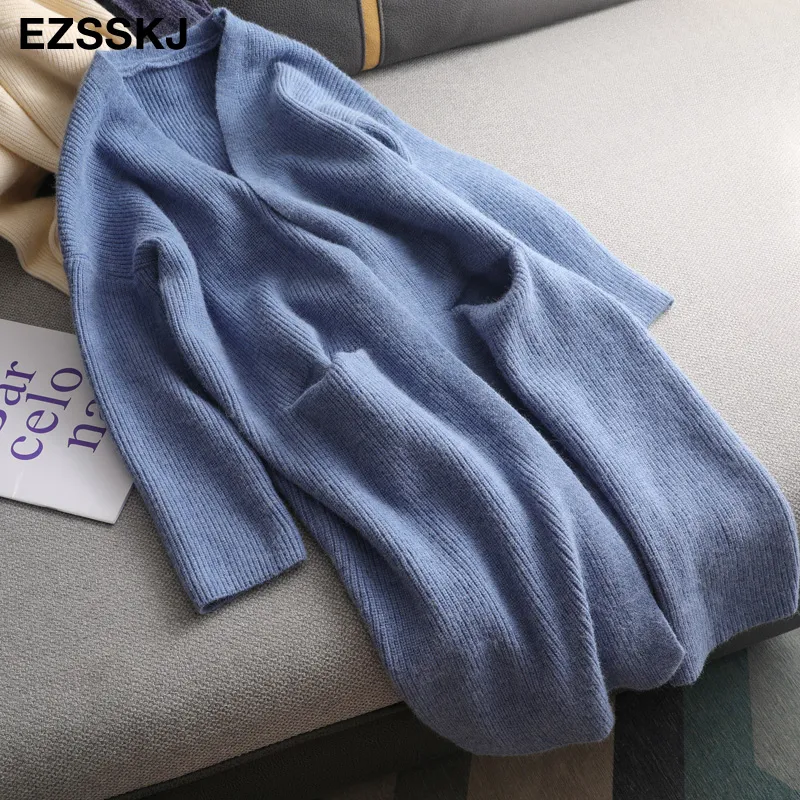 casual v-neck oversize long Sweater cardigans jacket coat cashmere women thick loose sweater Korea cardigan coat outwear TOP 201223