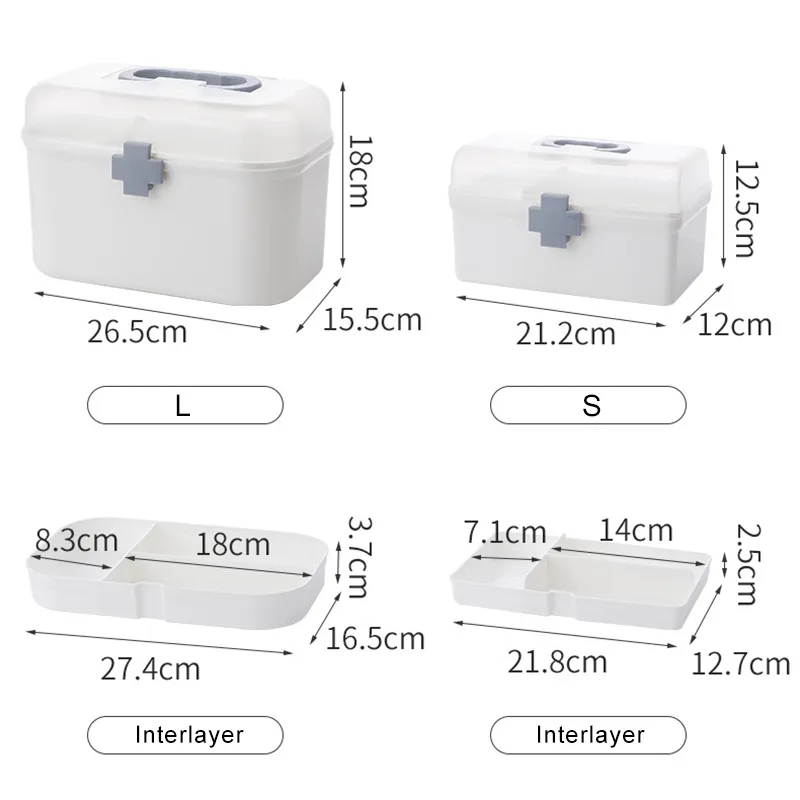 Nieuwe Draagbare Lege Ehbo-doos Helder 2-Tray Plastic Medicatie Opbergdoos Voor Thuis Met Divider Inserts en handvat Wit Y1113