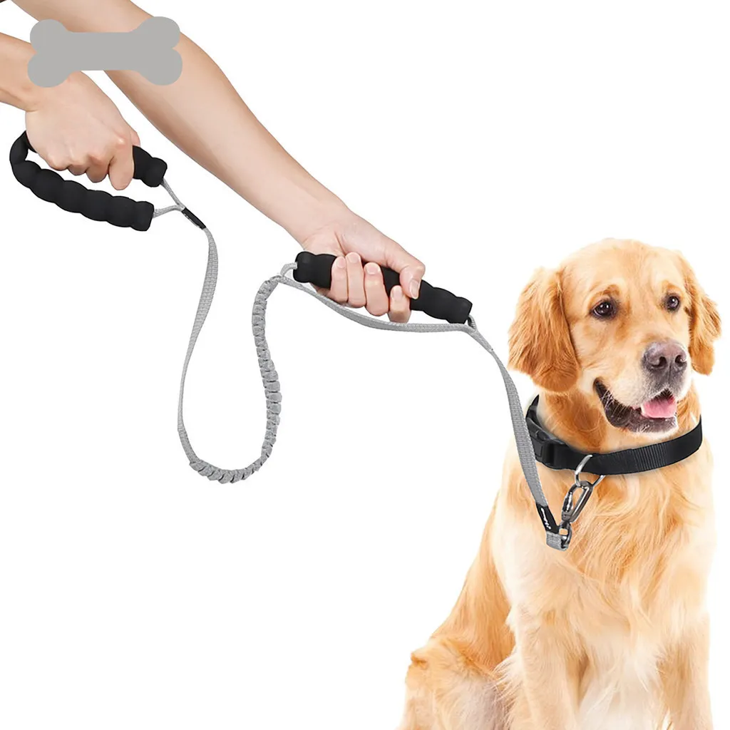 Anti puxar treinamento de cão coleira de choque absorvendo trela de estimação com 2 alças de controle # lj201109