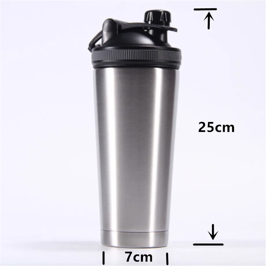 25oz Protein Shaker Vattenflaska 750 ml 18/8 Rostfritt stålisolerat vakuum 2-vägg Avtagbar Whisk Sportpulver Mjölkblandare Ingen läckage